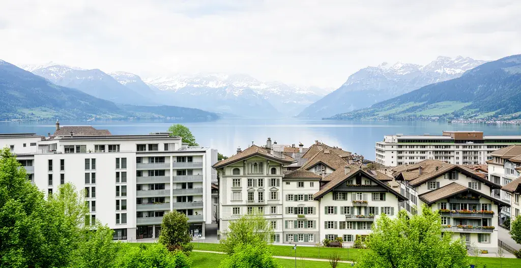 Vue panoramique d'une ville suisse avec immeubles résidentiels contemporains